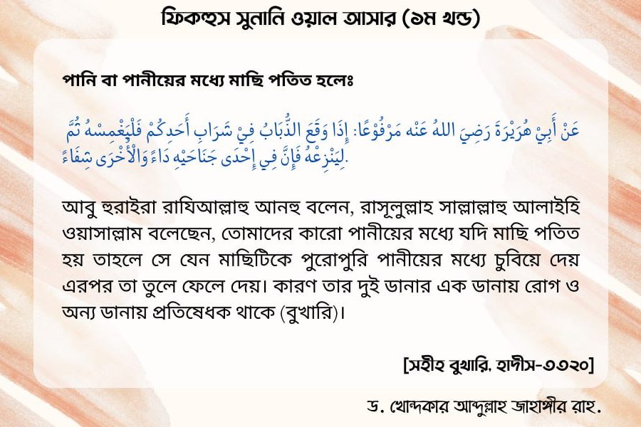 পানি বা পানীয়ের মধ্যে মাছি পতিত হলে